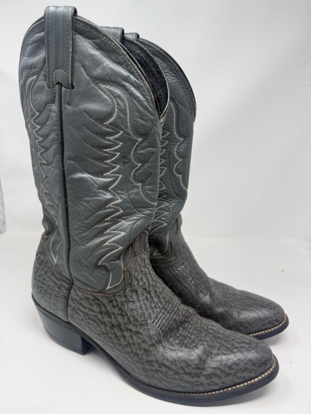 Vintage Abilene Shark Skin Cowboy Boots 6720 Gray And Black Size 10 D Made USA